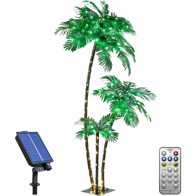 Lighted 6FT Palm Tree 3Trunks Artificial Palm Tree 203LED Lights For