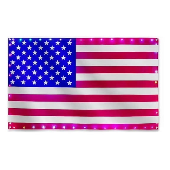 Lighted America Flag Banner 3 X 5 Ft,App Control Lighted Rag American Flag Banner w/Music Sync & Timer,Red White Blue PatrioticBanner USA Flags Lights For Outdoor Garden Yard Home Party Decor