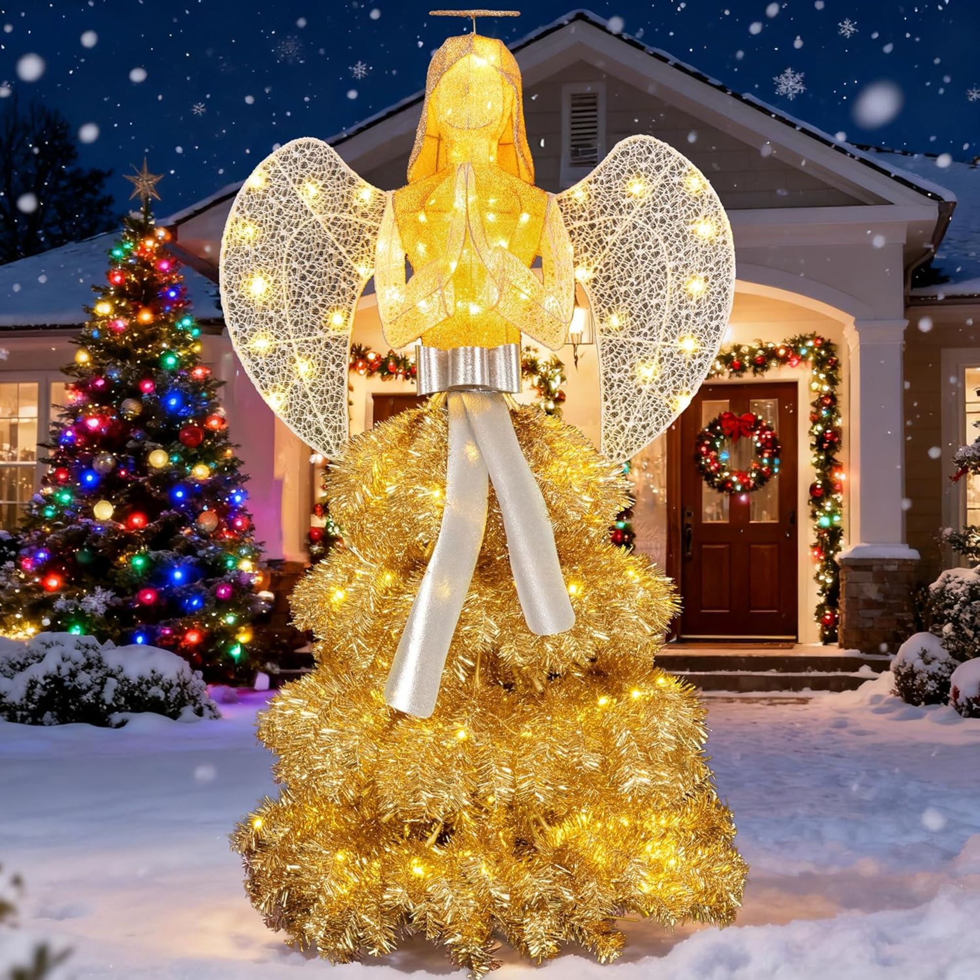 Lighted Angel Christmas Decoration, Outdoor Glittered 3D Pre-lit Angel