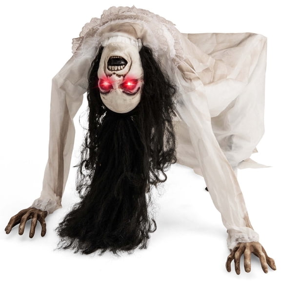 Lighted Animated Halloween Decoration Animatronic Crawling Woman w/ LED Eyes Indoor Outdoor Halloween Ghost