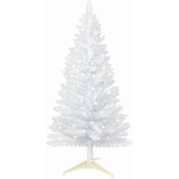 Lighted Artificial  Christmas Tree |  Small Christmas Tree, Not Pre-lit White Tinsel Pine Trees with Lights, Ideal for Home, Office, and Xmas Tree Party Décor
