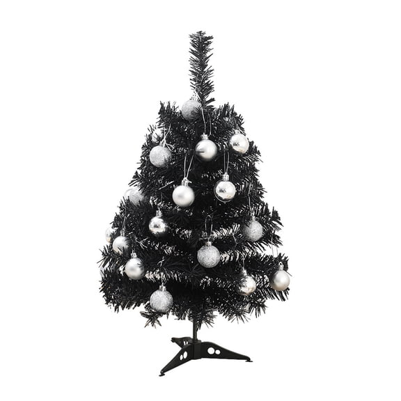 Lighted Artificial Halloween Christmas Tree, 17.7 Inches Black Tinsel Xmas Pine Trees, Light up with LED Lights Battery Powered for Home Office Party Decorations
