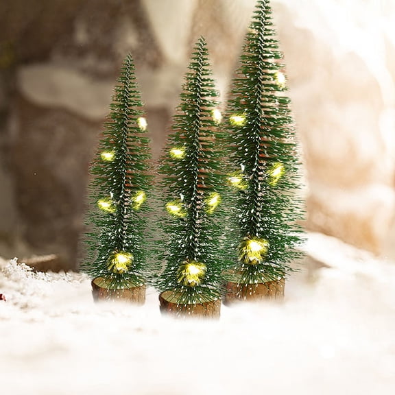 Lighted Artificial Mini Snowy Pine Christmas Tree Tabletop Decor,3 Pack Flocked Bottle Brush Tree with Base,Light Up Mini Tree Ornament for Xmas Mantel Farmhouse Table Centerpiece