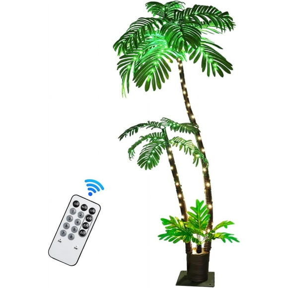 Lighted Artificial Palm Tree for Outside Patio,6 FT Lighted Christmas Palm Tree Decorations Decor,Fake Palm Trees Pool Decorations Outdoor for Tiki Bar Tropical Party