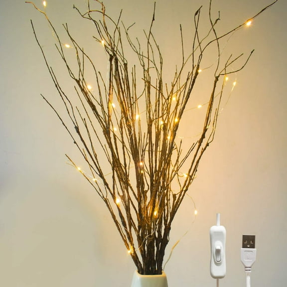 Lighted Artificial Twigs Curly Willow Branches, 30.7 Inches Artificial Branch with 50 LED for Home Decoration USB Plug-in