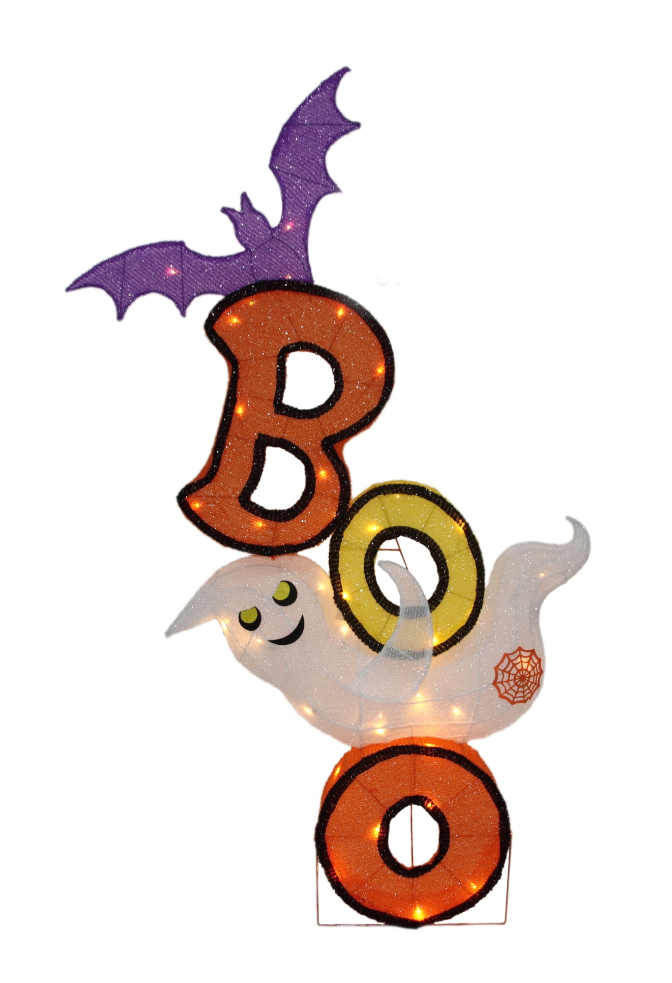 Lighted Bat and Ghost "BOO" Halloween Decoration - 35" - Warm White LED Lights