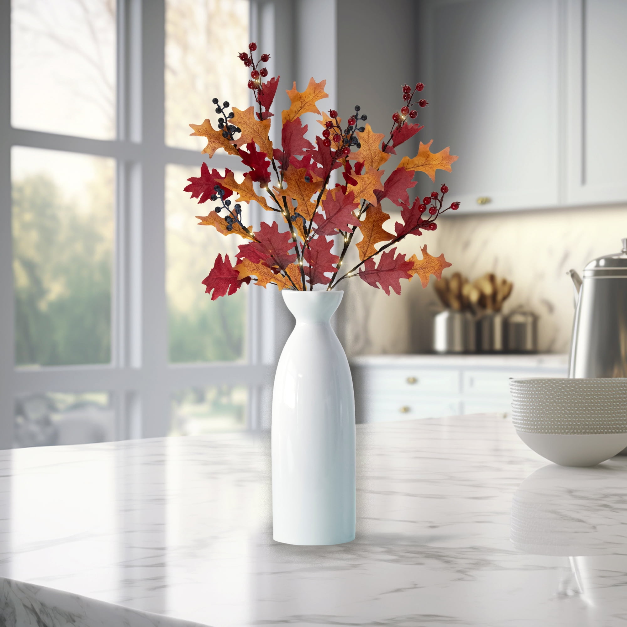 Northlight Lighted Berries and Leaves Fall Harvest Spray - 29" - Warm White