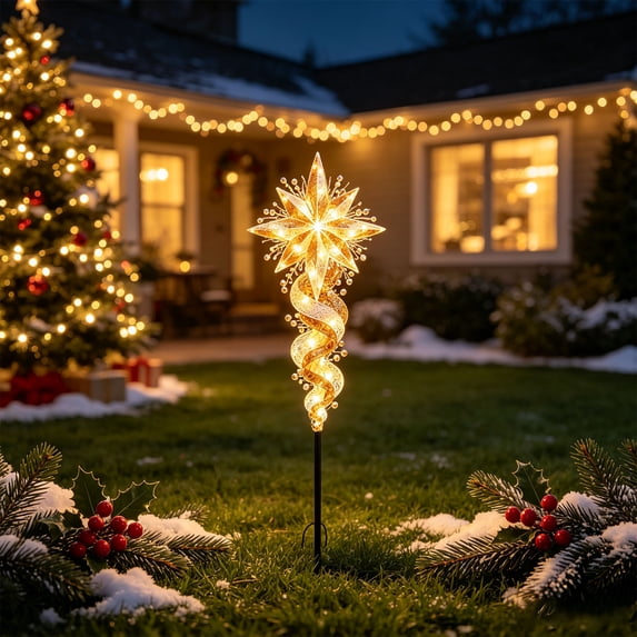 Lighted Bethlehem Star of Faith Stake Light,LED Glowing Twisted Body Ground Lamp, Waterproof Outdoor Christmas Pathway Marker Light for Lawn Garden Yard Patio Holiday Xmas Decor