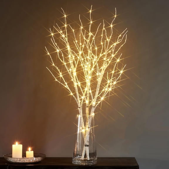 Lighted Birch Branches Battery Operated 31.5IN 50 LED Lights, Twinkling Light Up Birch Tree, DIY Flexible Branches for Christmas Fireplace Room Vase Decoration,Bedroom, Wedding, Holiday Party