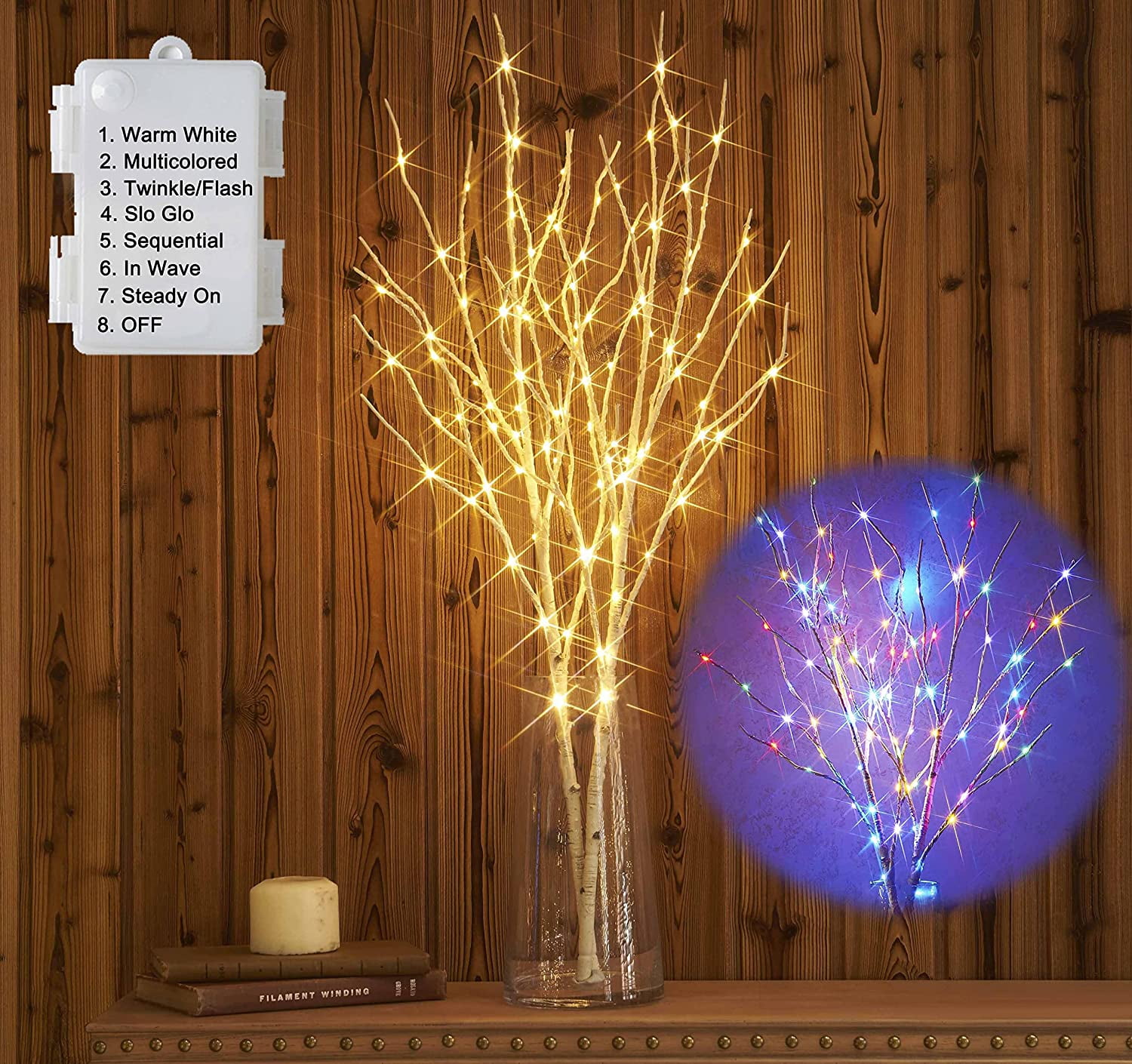 Lighted Birch Branches Battery Operated, 8 Functions 100 Multi Color