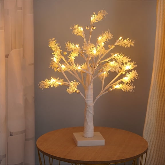Lighted Birch Tree 18 Inch - LED Fairy Light Spirit Tree with Green Leaves for Indoor Decor, USB/Battery Powered with Timer, Magical Tabletop Lamp for Christmas, Wedding, Office & Home Decorations