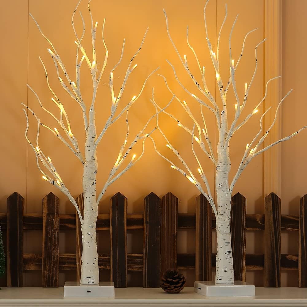 Lighted Birch Tree, 2 Pack 2FT Tree Indoor, Battery Operated Artificial
