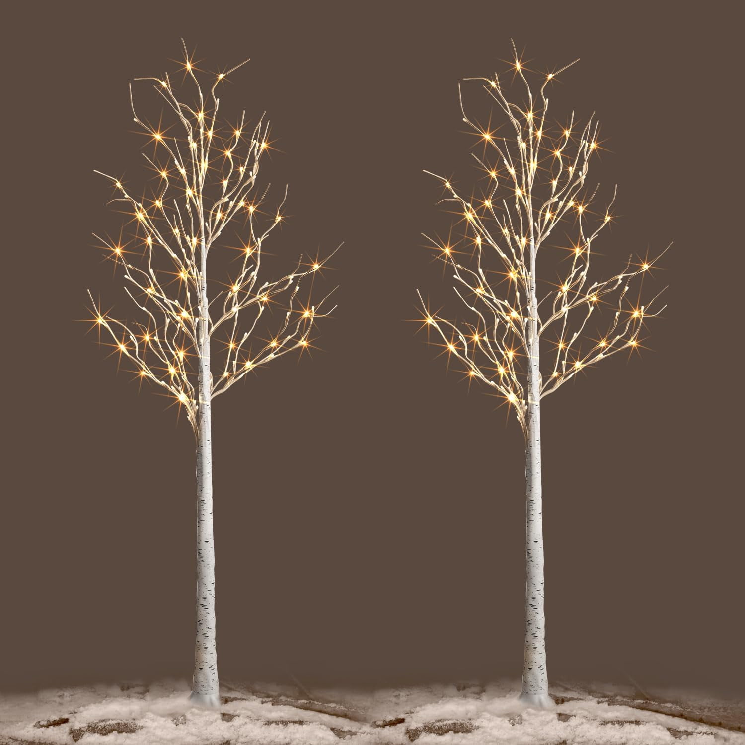 Lighted Birch Tree, 2 Pack 6 Feet 144 Warm White Lights, Prelit White