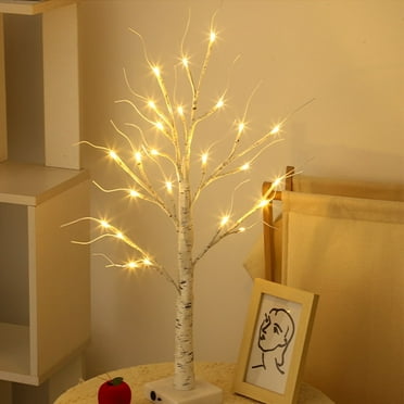Lighted Birch Tree - Set of 1 Tree Indoor Decorations, Battery Operated Mini Artificial Tree with Warm White Lights (2FT)
