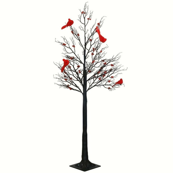 Lighted Birch Tree with Cardinal Birds, LED Tabletop Lamp for Christmas, Holiday and Winter Home Decoration