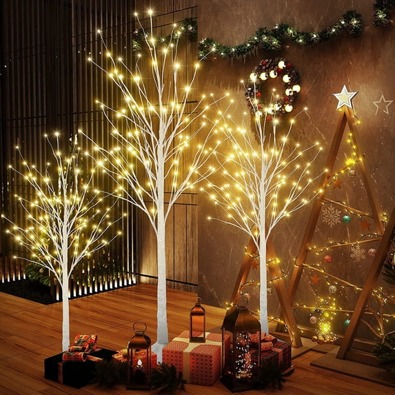 Lighted Birch Trees-4FT 5FT 6FT, Artificial Christmas Tree LED Tree with 48 56 96LED for Christmas Halloween Home Party Wedding Decorations, Indoor/Outdoor, Lighted Trees, Warm White