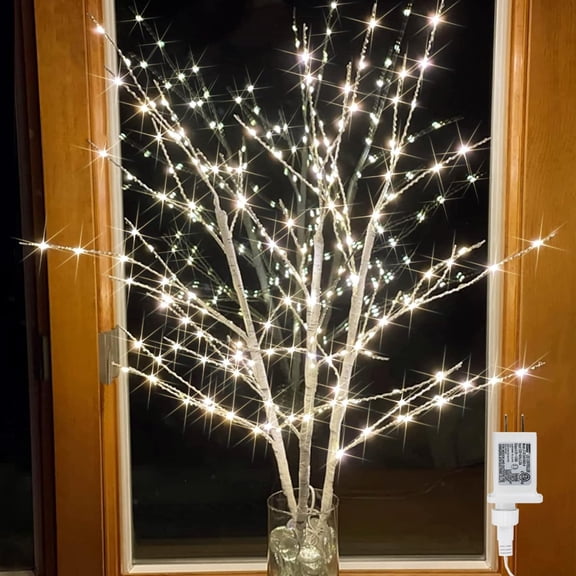 Lighted Birch White Tree Branches 33IN 180LED with Timer Plug in, Artificial Tree White Birch Twig for Christmas Home Decor Party Wedding Bedroom