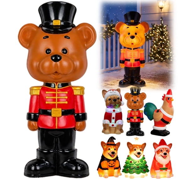 Lighted Blow Mold Bear Soldier Indoor/Outdoor Christmas Decoration, Vibrant Colors, 7.87"