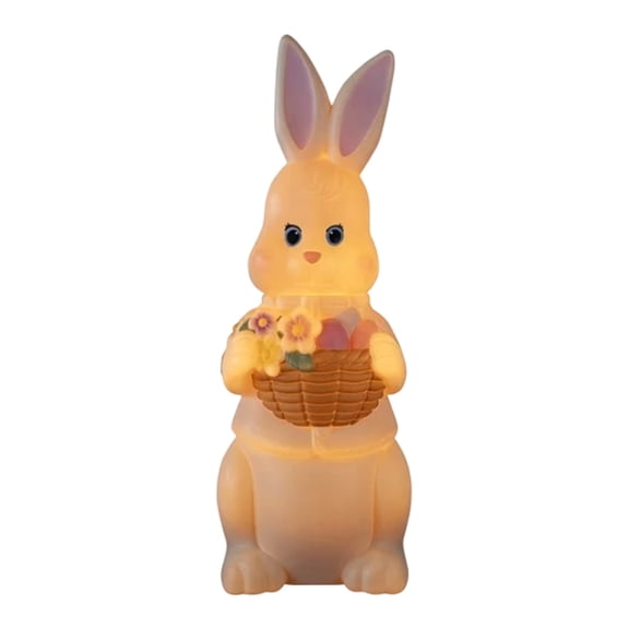 Lighted Blow Mold Easter Bunny Figurine, 12" White Pre-Lit Bunny with Eggs Basket, Weatherproof Outdoor Indoor Easter Decor, Nostalgic Blow Mold Bunny for Porch, Yard & Spring Holiday Decorations