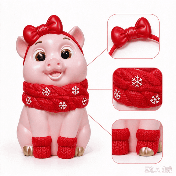 Lighted Blow Mold Pig Indoor/Outdoor Christmas Decoration, Adorable Pig Figurine with Red Bow and Cozy Scarf for Holiday Home Decor