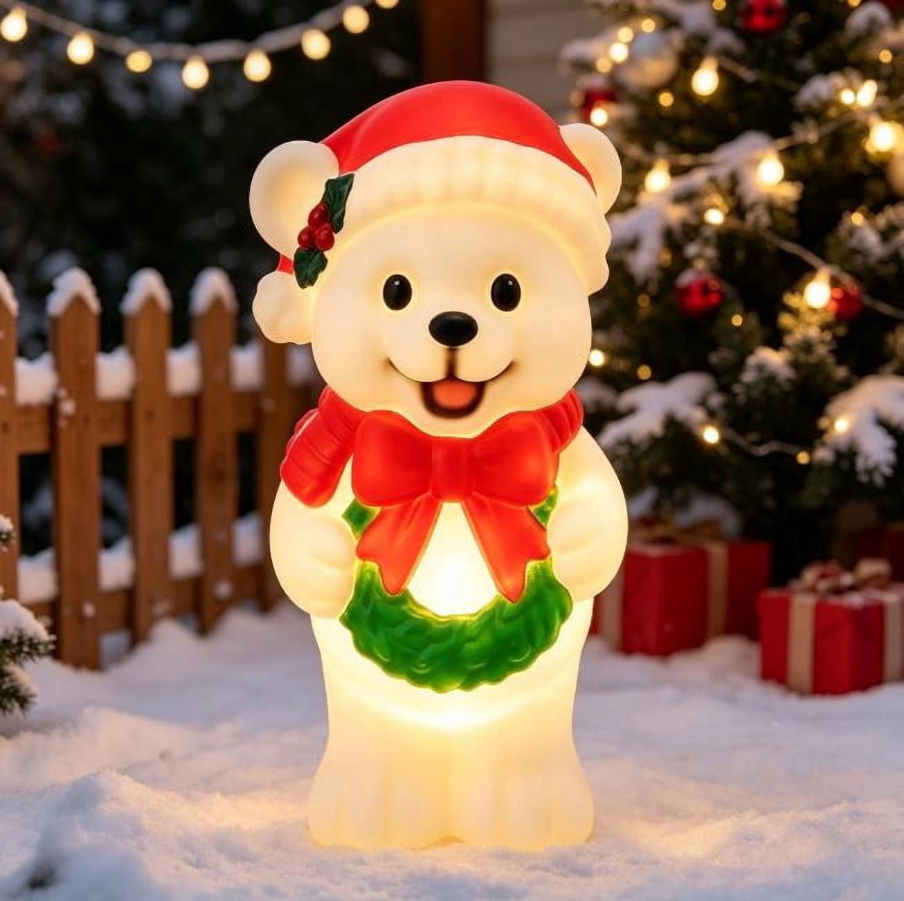 Lighted Blow Mold Polar Bear Christmas Decoration, Cute Xmas White Bear