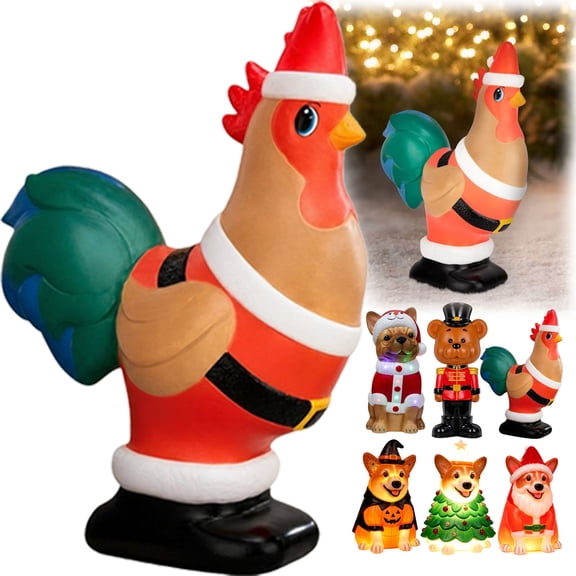 Lighted Blow Mold Rooster Indoor/Outdoor Christmas Decoration, Multicolor, 4.72x"7.87"