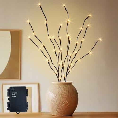 Lighted Branch, 30Inch 2PK 40 LED Pathway Lights, Battery Operate with Timer, for Christmas Decorations Indoor Outdoor Room Apartment Stake Lights for Lawn