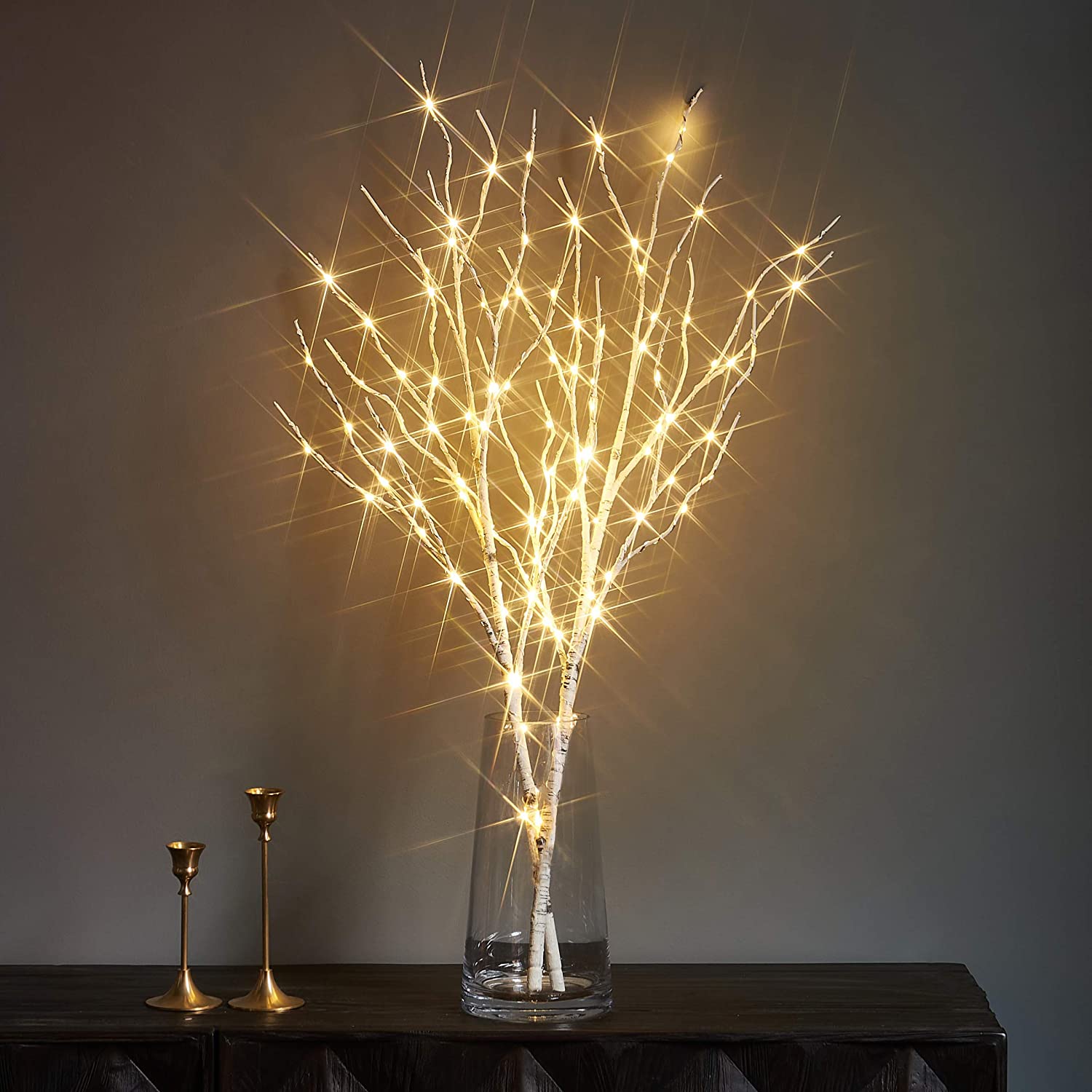 Nest And Flowers Table Lights – Mini Starburst Silver Fireworks, 120 LED Star Fairy Lights, USB/Battery Powered, For Weddings, Parties, Centerpieces & Holiday Decor (White, 2-Pack)