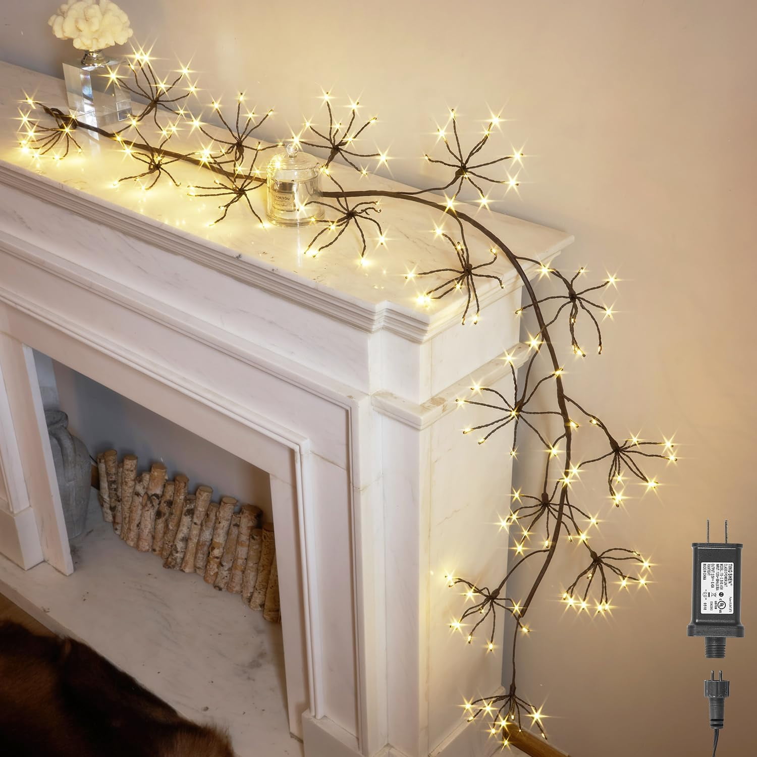 Lighted Brown Starburst Garland with Timer and Dimmer 6FT 160 LED Fairy ...