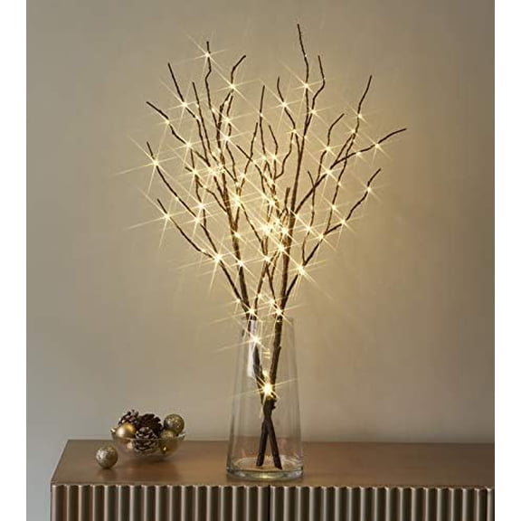 Lighted Brown Willow Branches 32IN 100 LED with Timer Battery Operated, Tree Branch with Warm White Lights for Holiday Christmas Decoration Indoor Outdoor Use