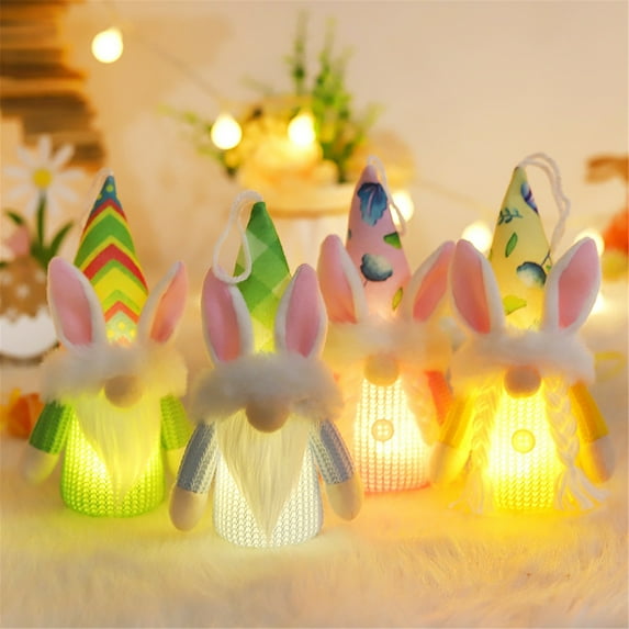 Lighted Bunny Easter Gnome Plush, 1PC Handmade Scandinavian Swedish Tomte, Led Light Up Elf Toy Easter Present, Spring Plush Rabbit Gifts Tabletop Holiday Decorations