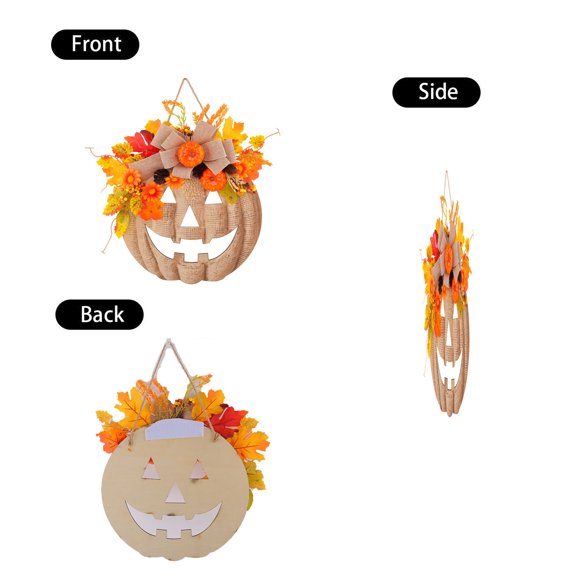 Lighted Burlap Pumpkin Wreath With Remote Control,LED Fall Wreath With Warm White Lights And 8 Modes For Front Door Porch And Indoor Display