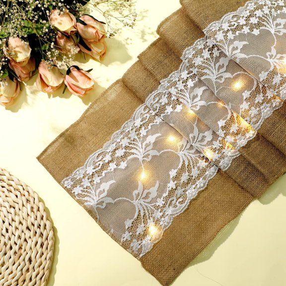 Lighted Burlap Table Runners with LED Lights 2 Pack 12 X 71 Inches