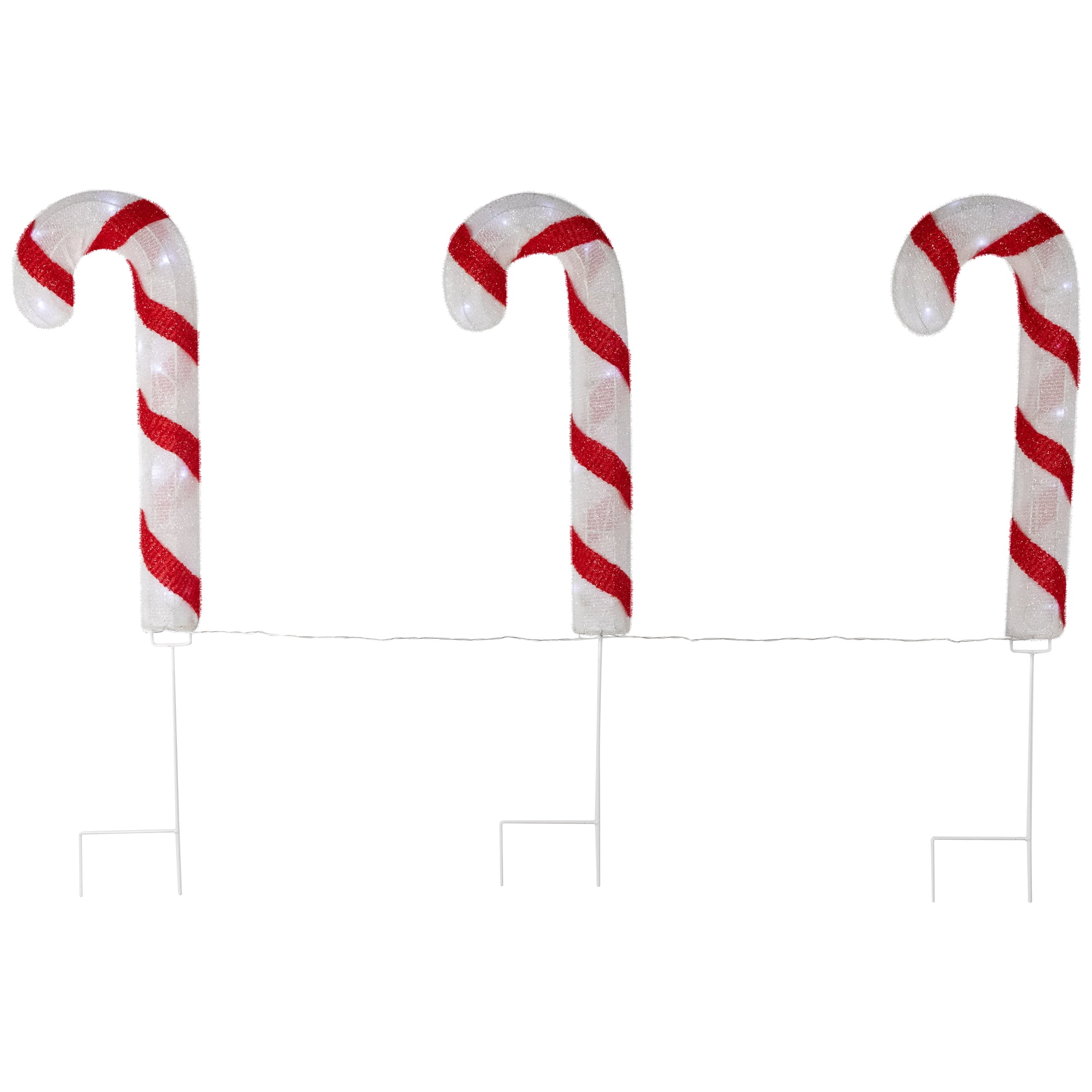 Lighted Candy Cane Christmas Pathway Lawn Stakes - 20" - Set of 3