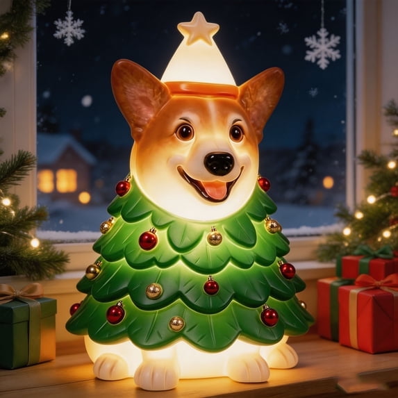Lighted Christmas Tree Corgi Blow Mold Christmas Decoration Freestanding LED Dog Statue for Yard Porch Indoor Outdoor Winter Display