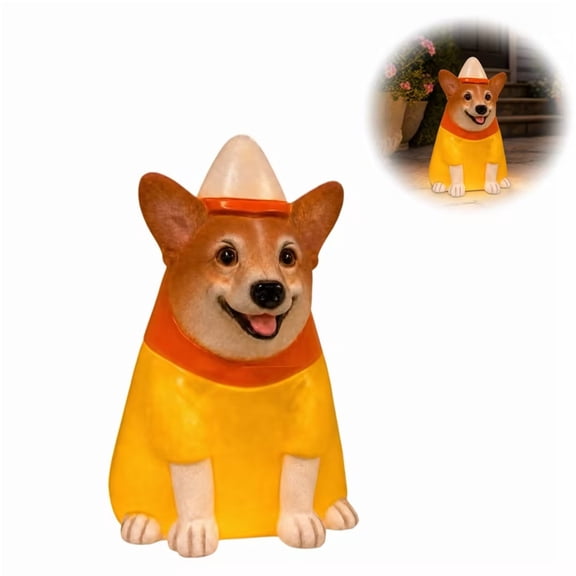 Lighted Candy Corn Corgi Blow Mold Statue, 12" Freestanding Dog Blow Mold, Halloween Dog Statue for Yard Porch Lawn Party Decor, 1PCS