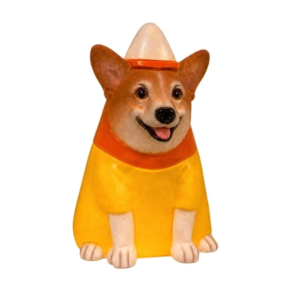 Lighted Candy Corn Corgi Halloween Dog Statue, Resin Freestanding Figurine with Warm White LED, 7.87-Inch Fall Yard Decor for Indoor Outdoor Porch