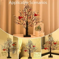 Lighted Cardinal Tree, Ansurely Cardinal Tree, Ansurely Vintage Glowing Tree, Led Vintage Glowing Tree, Lowing Tree with Cardinals and Berries, Vintage Glowing Tree with Cardinals Black （1Pc)