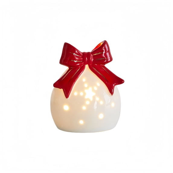 Lighted Ceramic Christmas Ball Decor, 1Pc White Christmas Ball with Lights Xmas Figurine for Tabletop Mantel Shelf Fireplace Holiday Decorations for Home and Gift