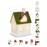 Lighted Ceramic Christmas Village House, Battery Operated LED Snowman Cottage for Tabletop Mantel and Home Decor, 4.7 in
