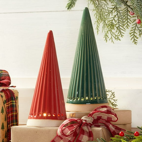 Lighted Ceramic Tabletop Trees - Red
