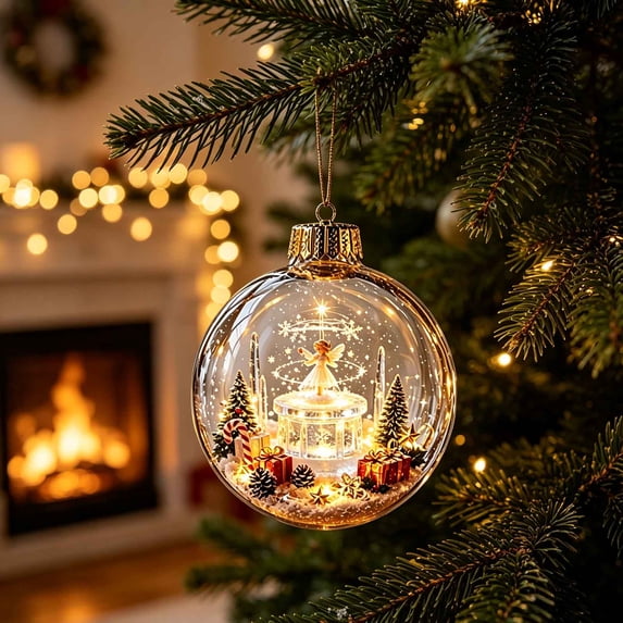 Lighted Christmas Ball Ornaments Clear Miniature Winter Scene Baubles with Glowing LED for Holiday Tree Decor