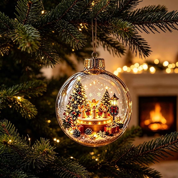Lighted Christmas Ball Ornaments Clear Miniature Winter Scene Baubles with Glowing LED for Holiday Tree Decor