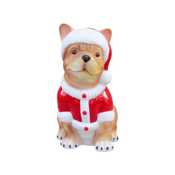 Table Setup Decoration Lighted Christmas Bulldog Statue Sitting Dog Decor Red Coat for Indoor ...