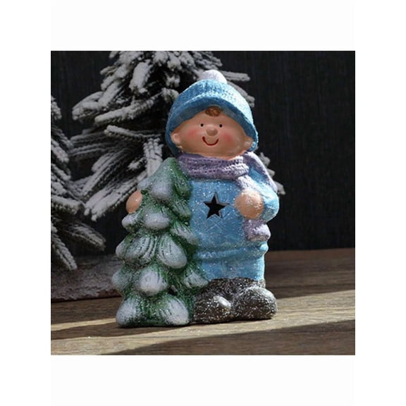 Lighted Christmas Decor Ceramic Boy/Girl Figurine With Lights Tabletop Ornaments For Home Holiday Party