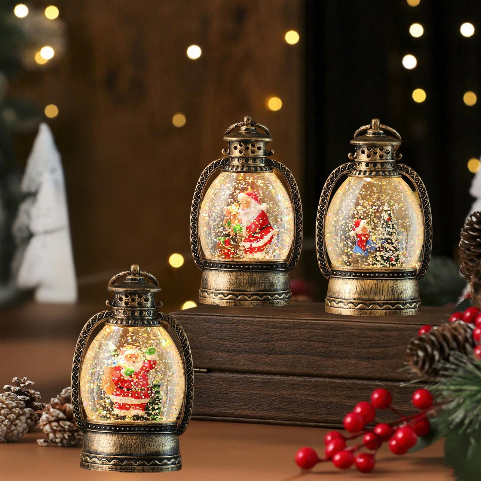Lighted Christmas Decor, Led Lanterns, Battery Pendant, Clear Lights