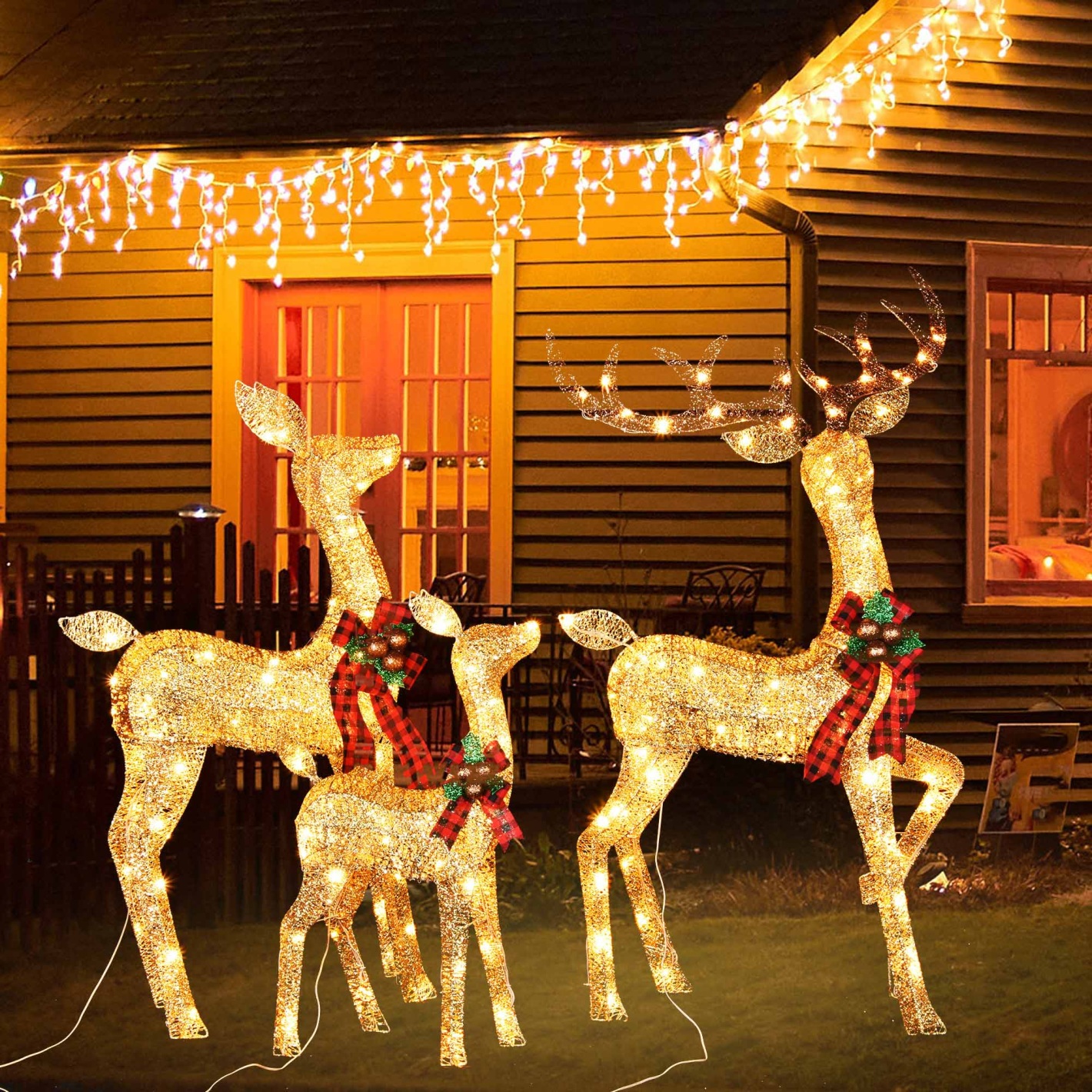 Lighted Christmas Decoration Deer 3 Piece, 4.6" Light up Christmas
