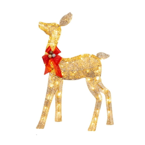 Lighted Christmas Deer Outdoor Decoration – Glitter Reindeer Family with LED Lights, Red Bows – Holiday Garden Yard Decor for Lawn, Patio, Indoor & Outdoor Use
