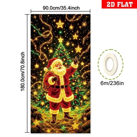 Lighted Christmas Door Cover Door Banner, Uv Activated Night Glow Fluorescent Christmas Door Cover Party Banner, for Outdoor Indoor Holiday Decoration, 6*3ft
