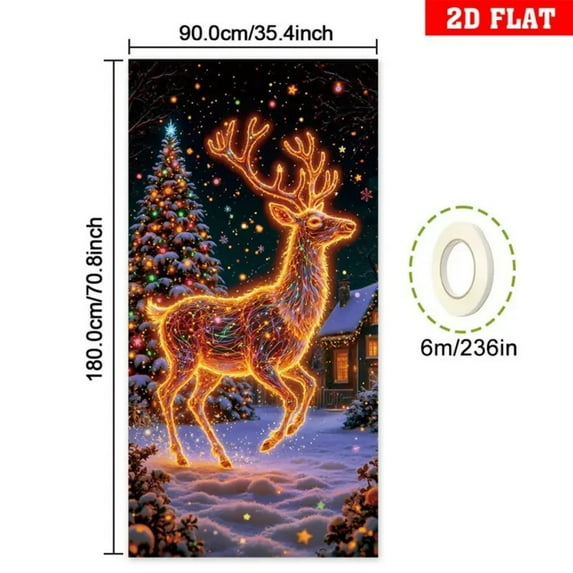 Lighted Christmas Door Cover Door Banner, Uv Activated Night Glow Fluorescent Christmas Door Cover Party Banner, for Outdoor Indoor Holiday Decoration, 6*3ft